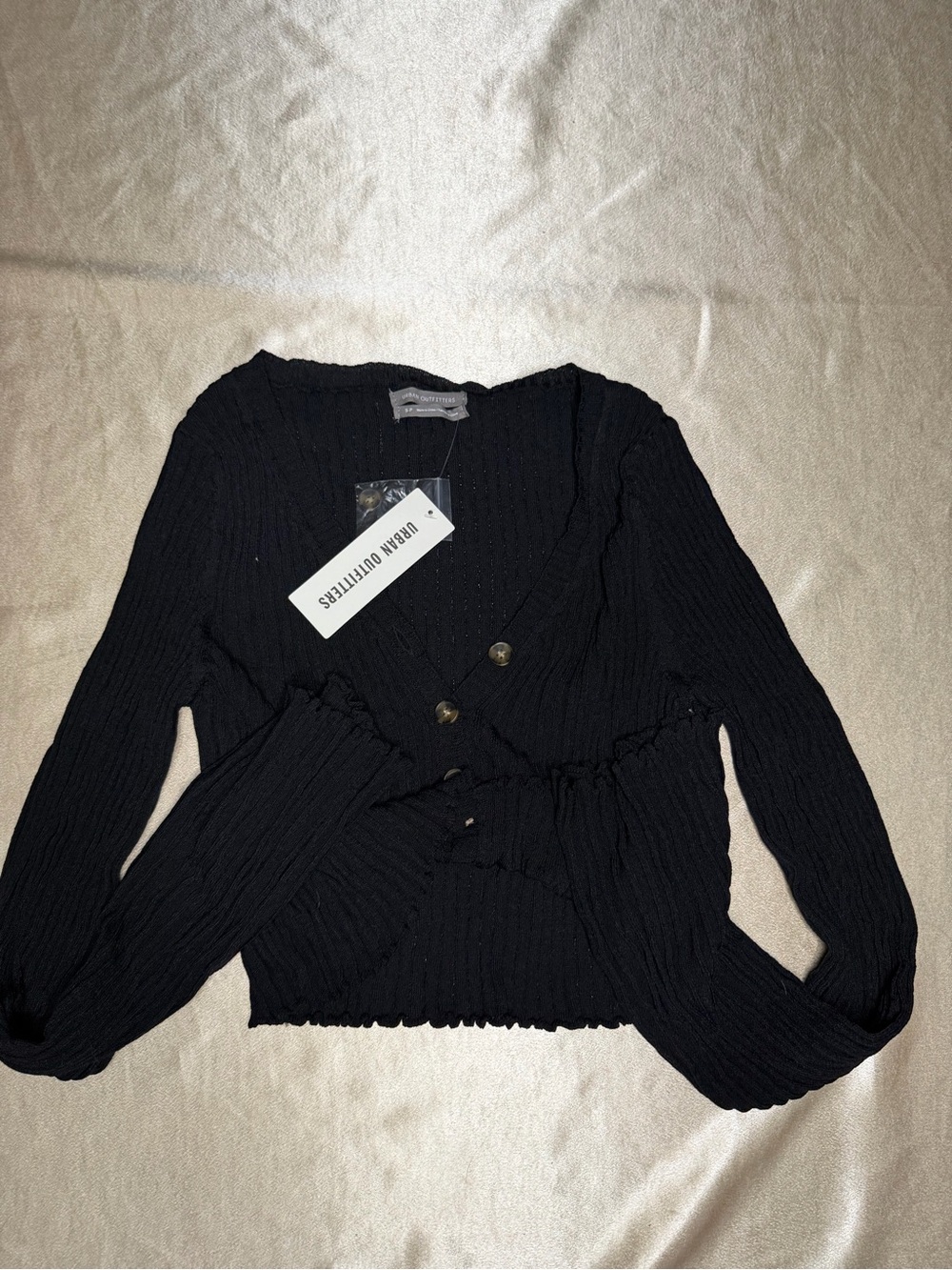Urban Outfitters Black Ribbed Button-Front Cropped Cardigan Size S NWT